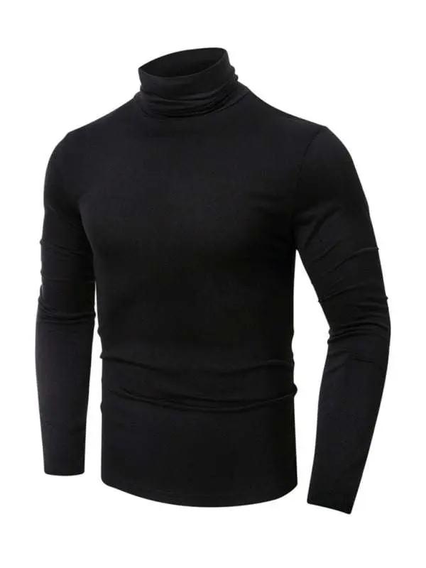 Stylish Men's Long-Sleeved Turtleneck Tee - Versatile Solid Color Top for Every Season - MENLL